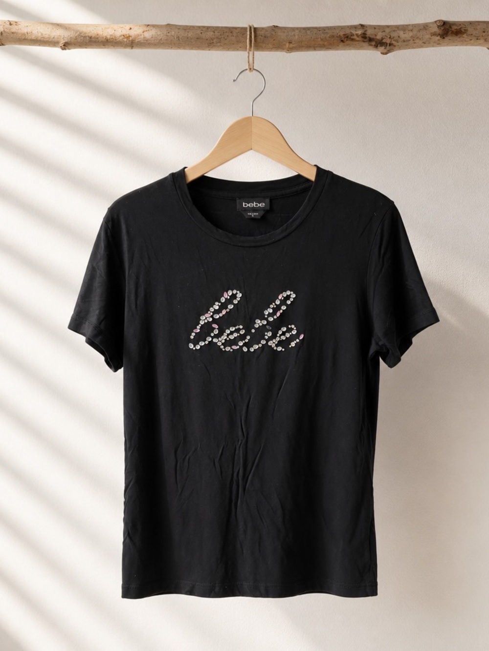 bebe Black beads Script Logo Tee